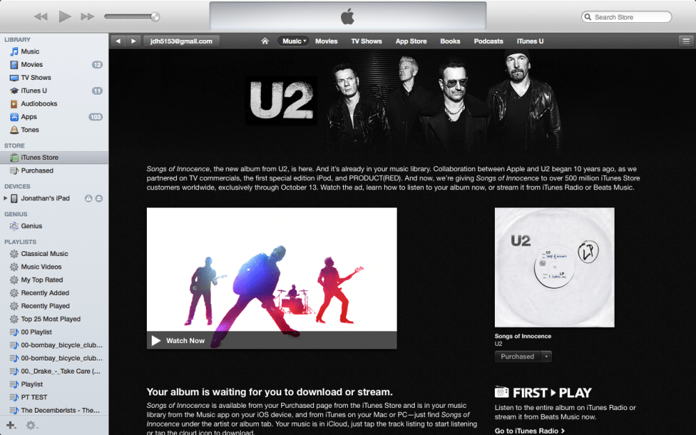 U2 songs of innocence iTunes page