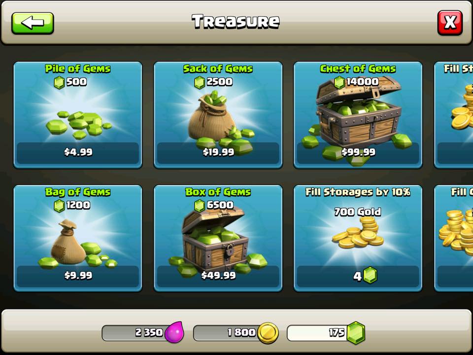 Clash of Clans treasure page