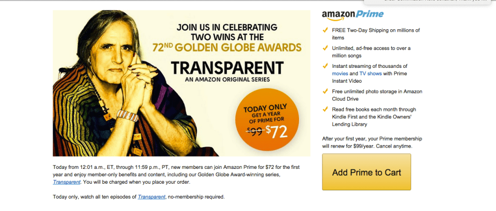 Amazon Prime $72